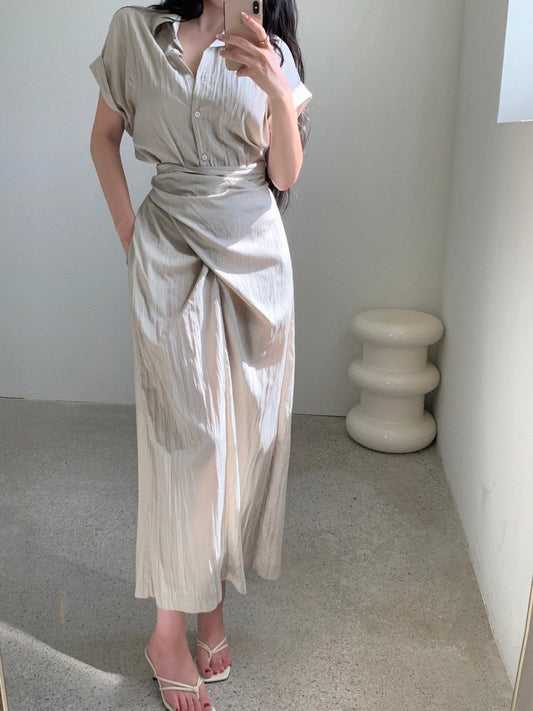 綁帶收腰恤衫裙