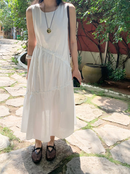 不規則抽繩無袖連身裙