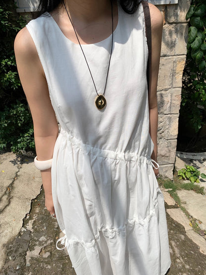 不規則抽繩無袖連身裙