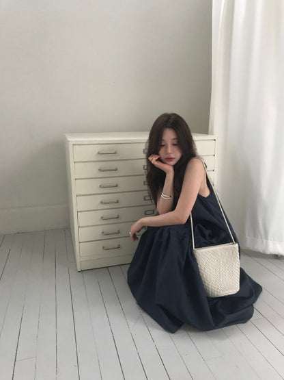 不規則抽繩無袖連身裙