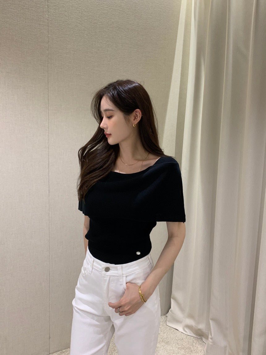 French-Style Chic Shawl Knit Top