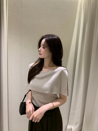 French-Style Chic Shawl Knit Top