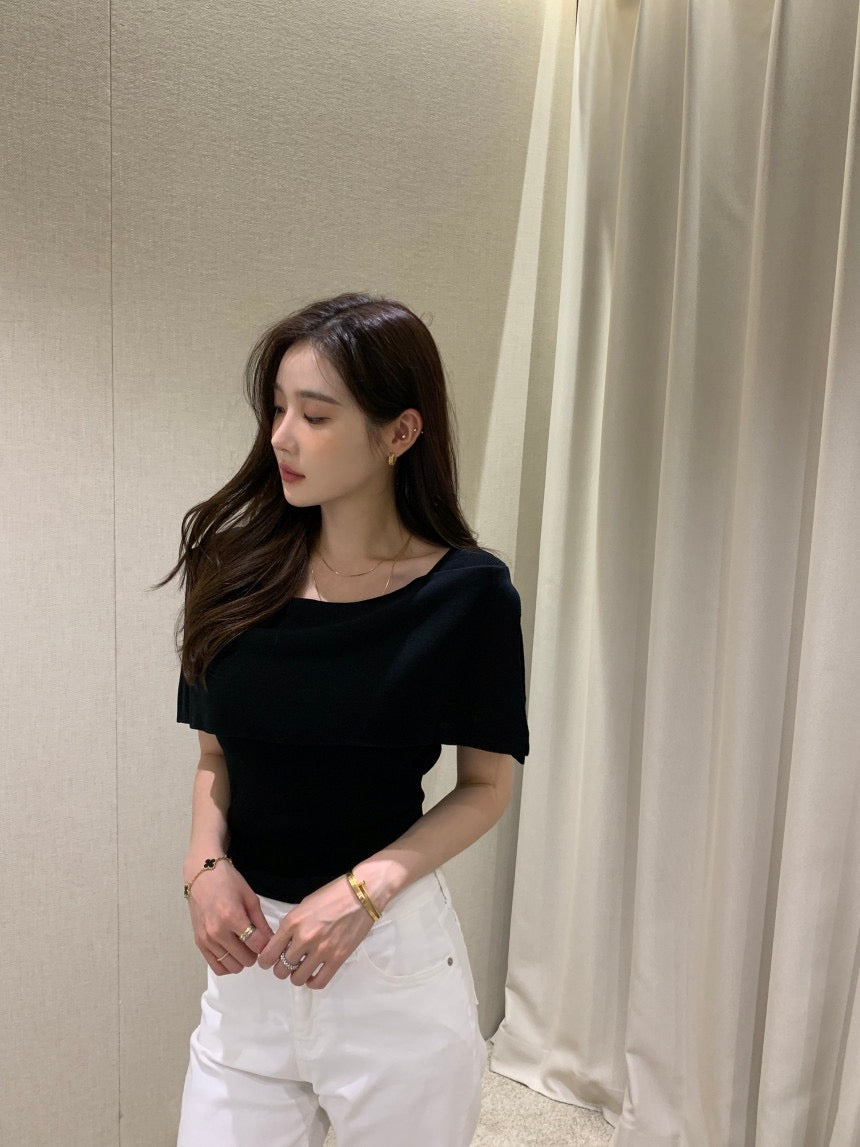 French-Style Chic Shawl Knit Top