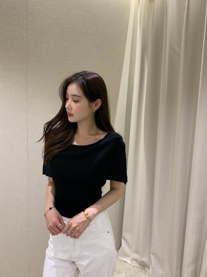 French-Style Chic Shawl Knit Top