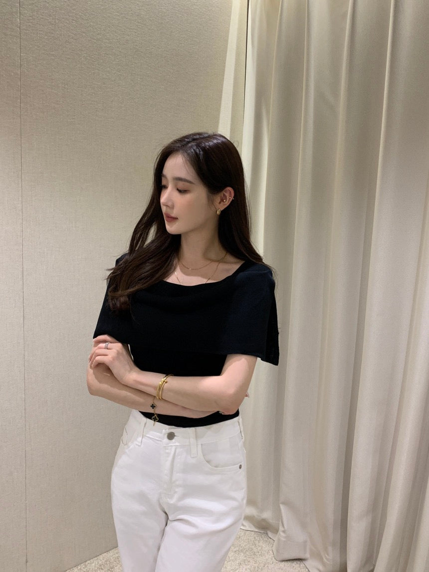 French-Style Chic Shawl Knit Top