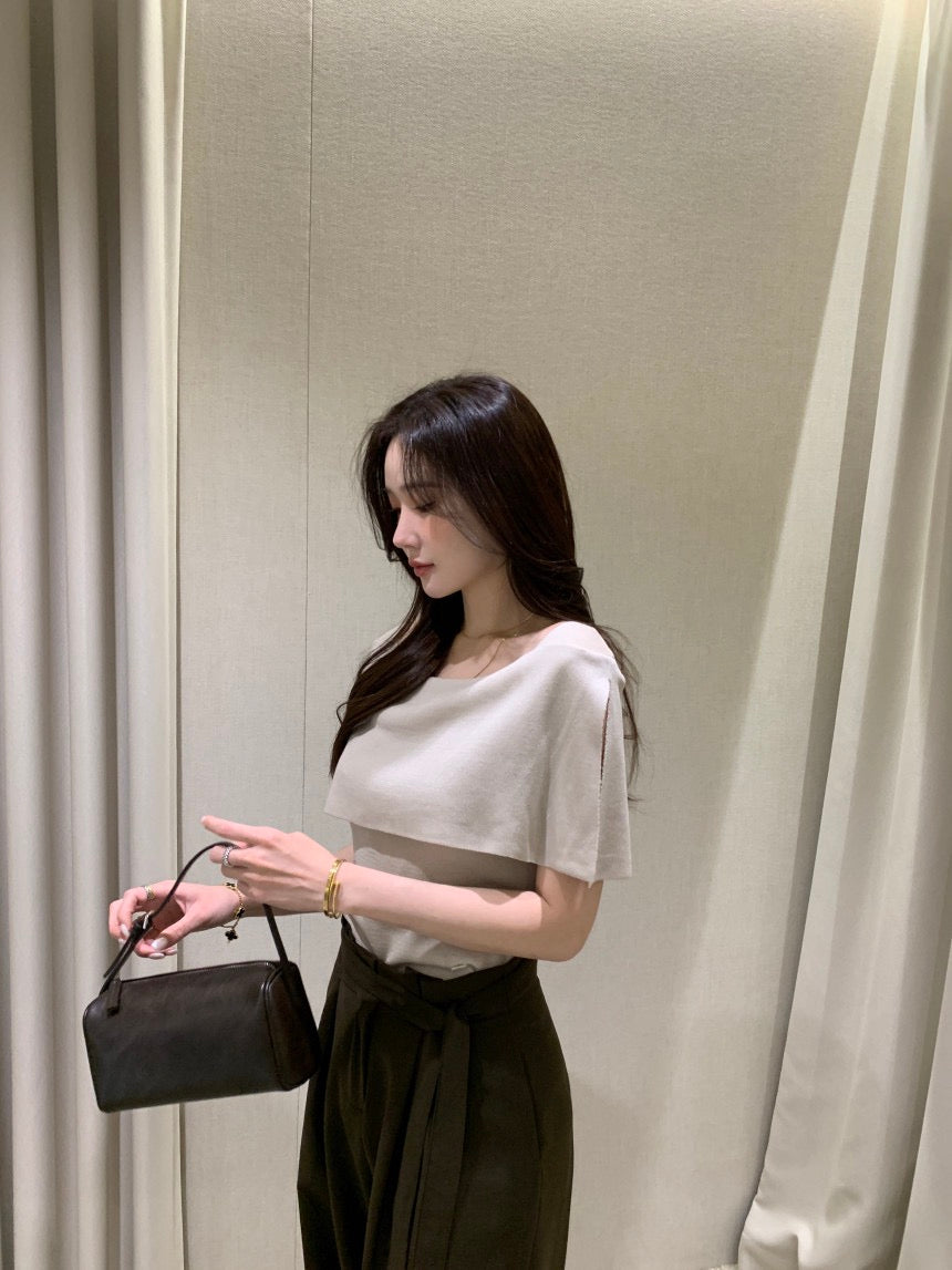 French-Style Chic Shawl Knit Top