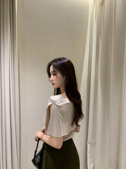 French-Style Chic Shawl Knit Top