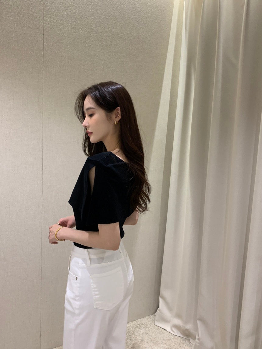 French-Style Chic Shawl Knit Top