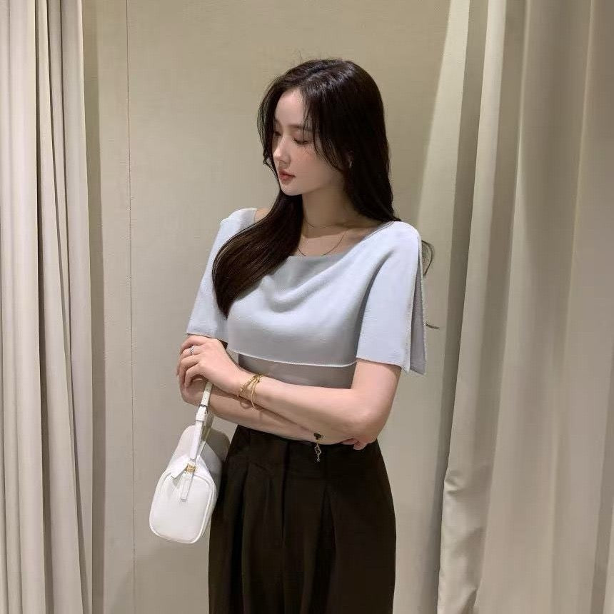 French-Style Chic Shawl Knit Top