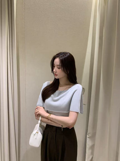 French-Style Chic Shawl Knit Top