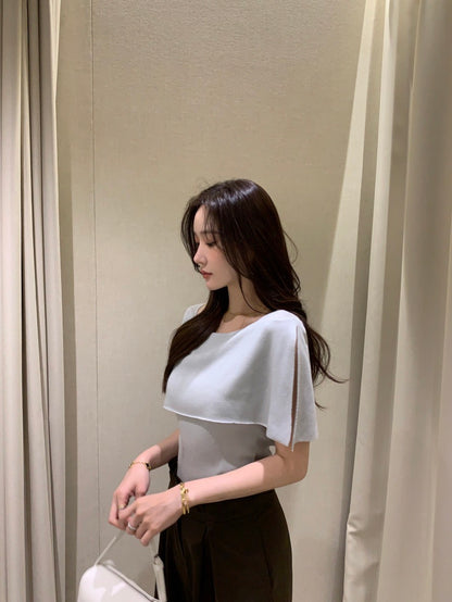 French-Style Chic Shawl Knit Top