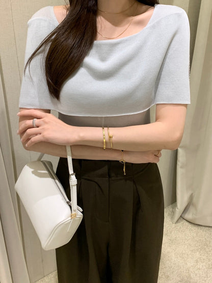 French-Style Chic Shawl Knit Top