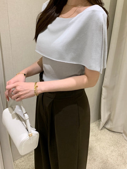 French-Style Chic Shawl Knit Top