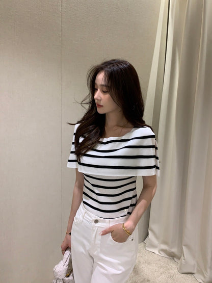 French-Style Chic Shawl Knit Top