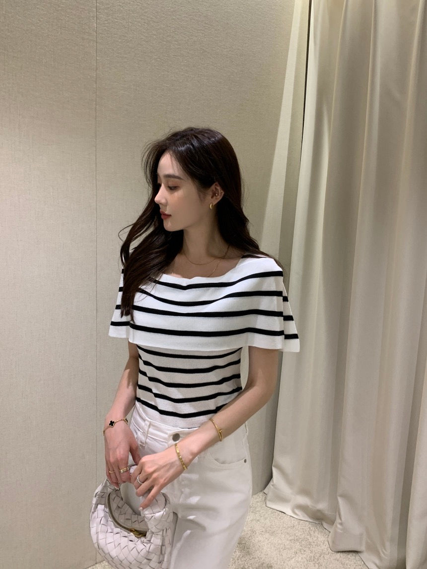 French-Style Chic Shawl Knit Top