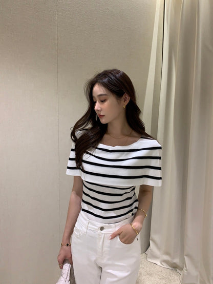 French-Style Chic Shawl Knit Top