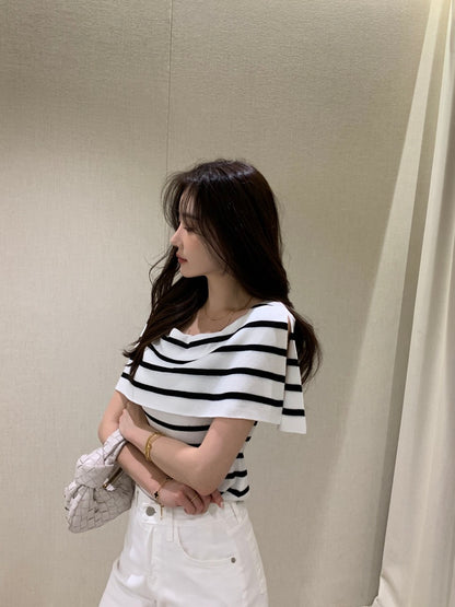 French-Style Chic Shawl Knit Top