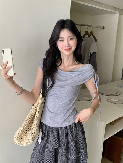 Off-the-shoulder Tie-neck Top