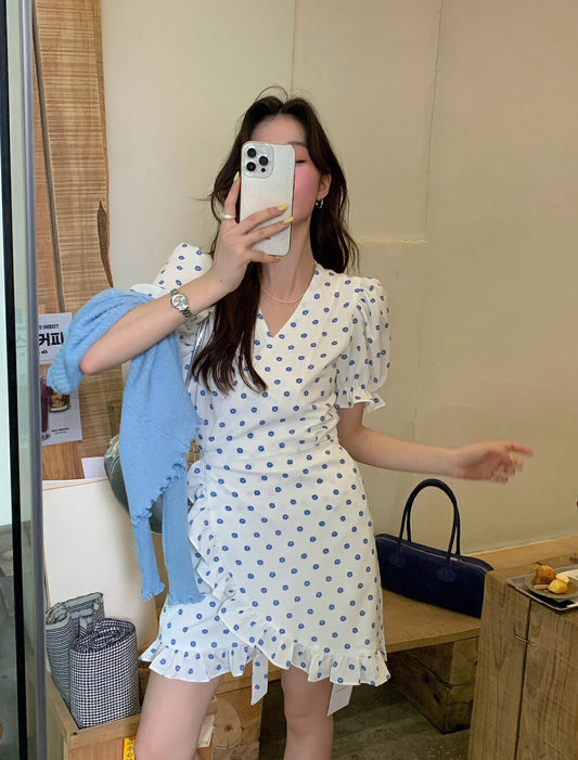 小雛菊碎花收腰連身裙