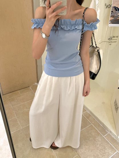 花邊一字肩修身顯瘦top