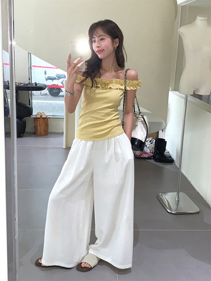 花邊一字肩修身顯瘦top