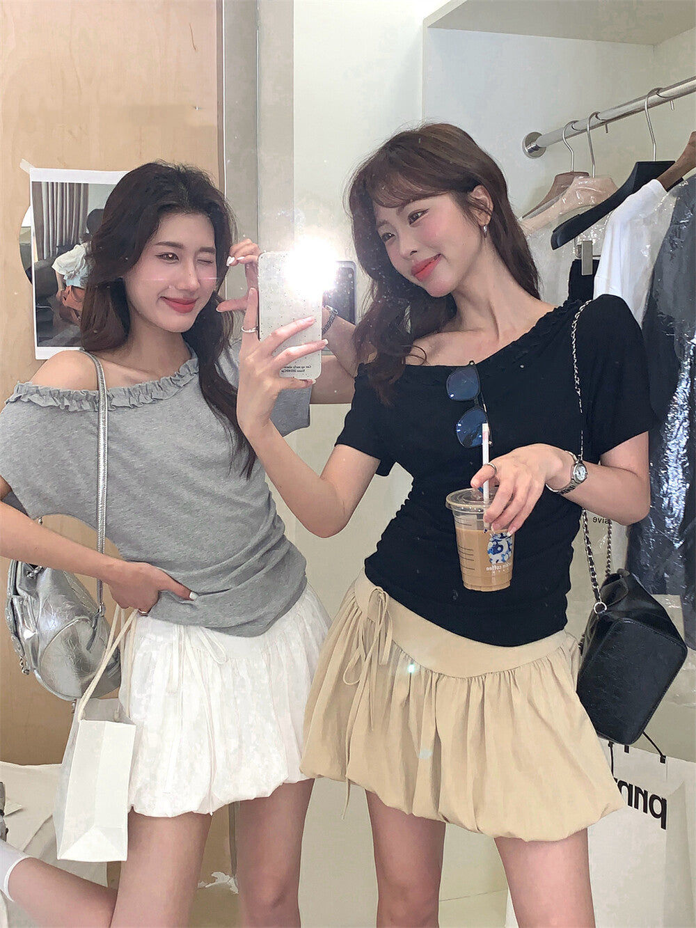 One-shoulder Ruffle Trim Fitted Top