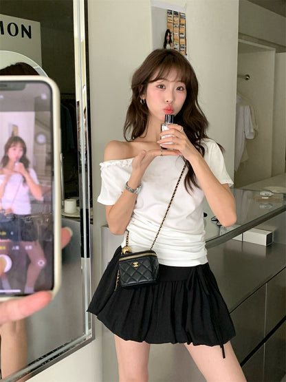 One-shoulder Ruffle Trim Fitted Top