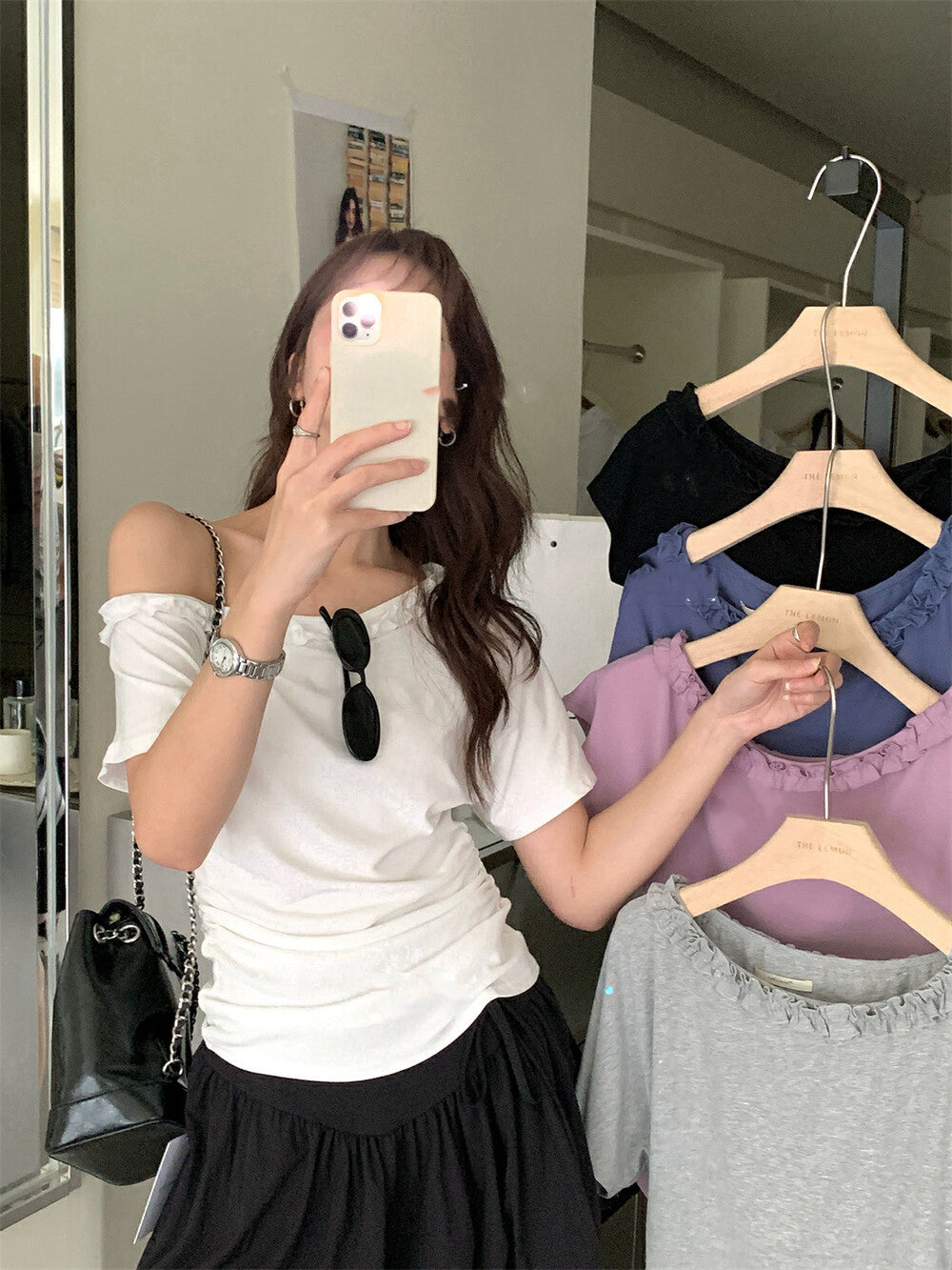 One-shoulder Ruffle Trim Fitted Top