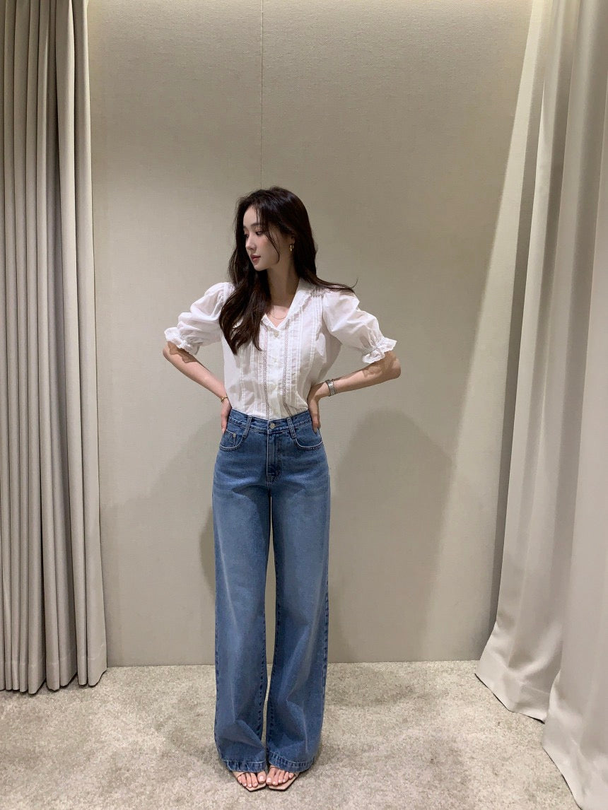 娃娃領拼接蕾絲恤衫