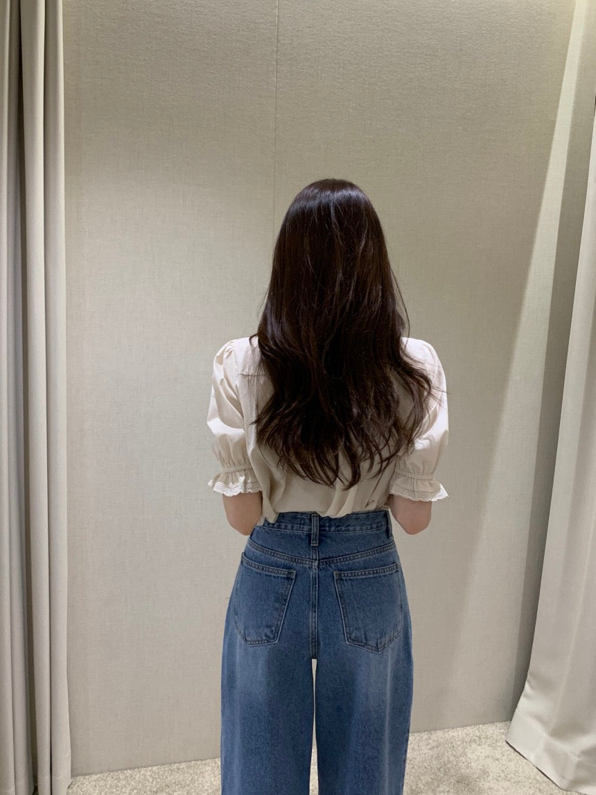 娃娃領拼接蕾絲恤衫