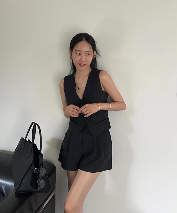 V-neck vest + high-waisted wide-leg shorts set