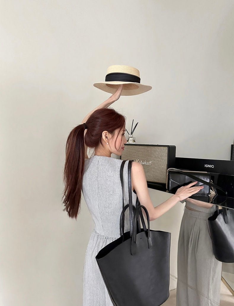 V領條紋馬甲+高腰壓褶休閒褲set