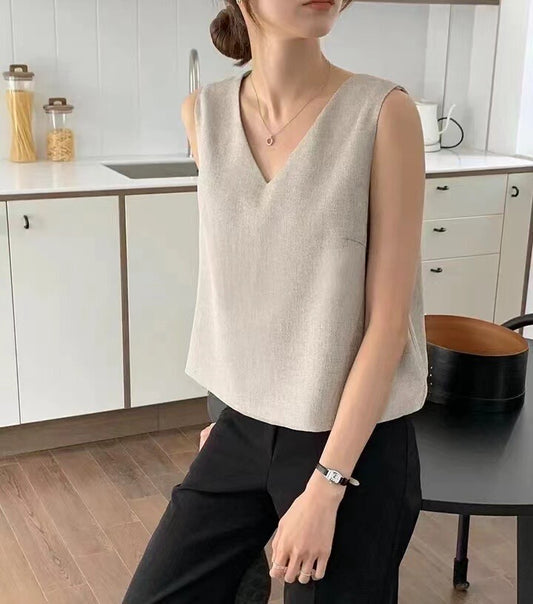 French Style V-Neck Loose Vest