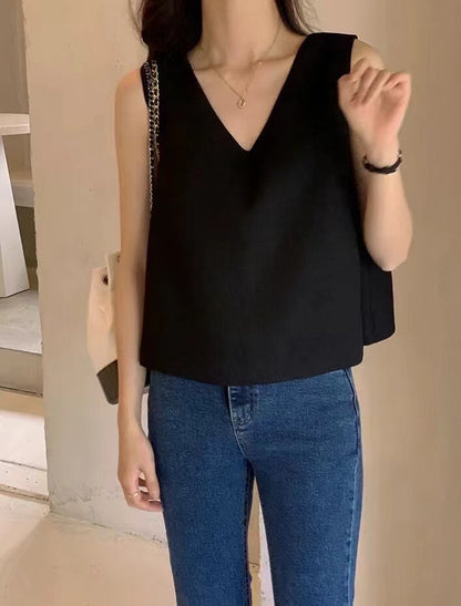 French Style V-Neck Loose Vest