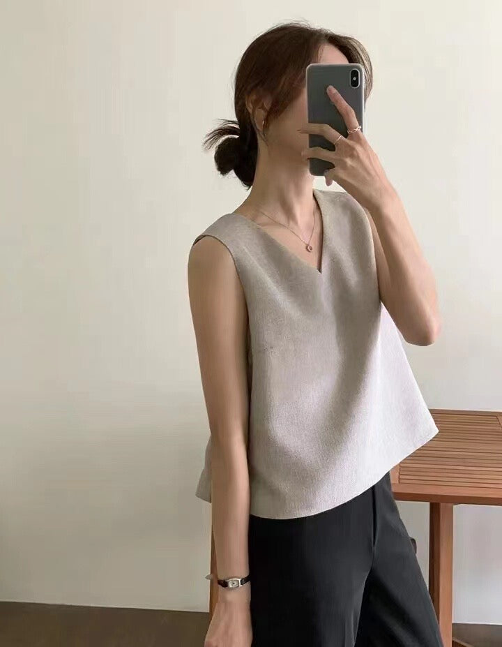 French Style V-Neck Loose Vest