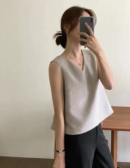 French Style V-Neck Loose Vest