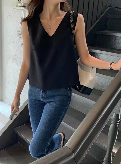 French Style V-Neck Loose Vest