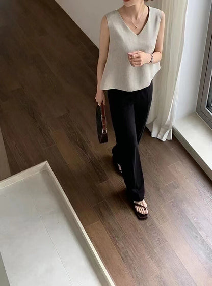 French Style V-Neck Loose Vest