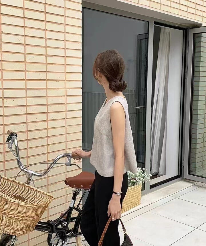 French Style V-Neck Loose Vest