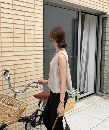 French Style V-Neck Loose Vest
