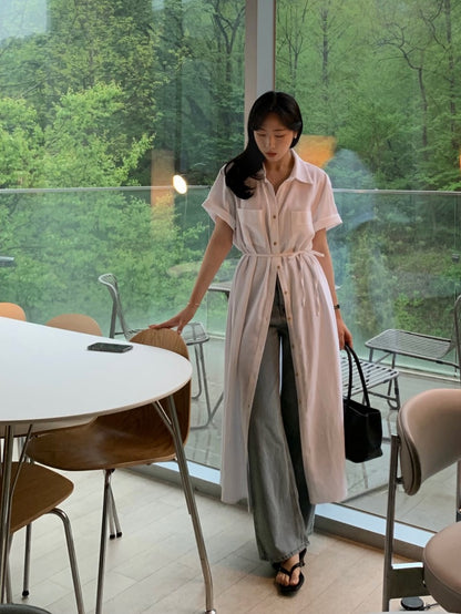 簡約單排扣恤衫連身裙