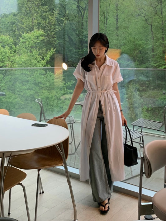 簡約單排扣恤衫連身裙