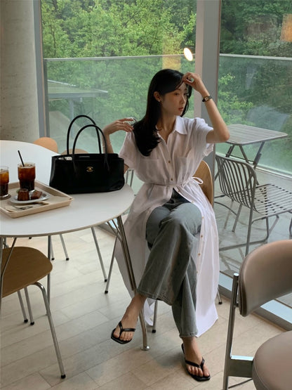 簡約單排扣恤衫連身裙