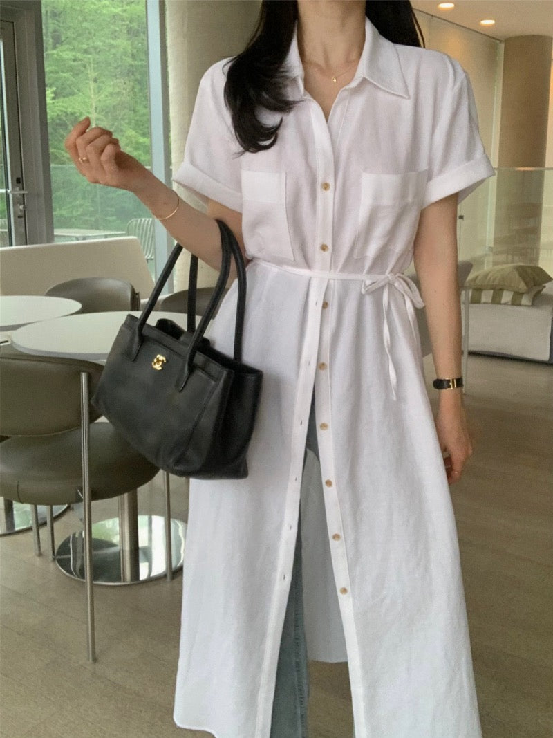 簡約單排扣恤衫連身裙