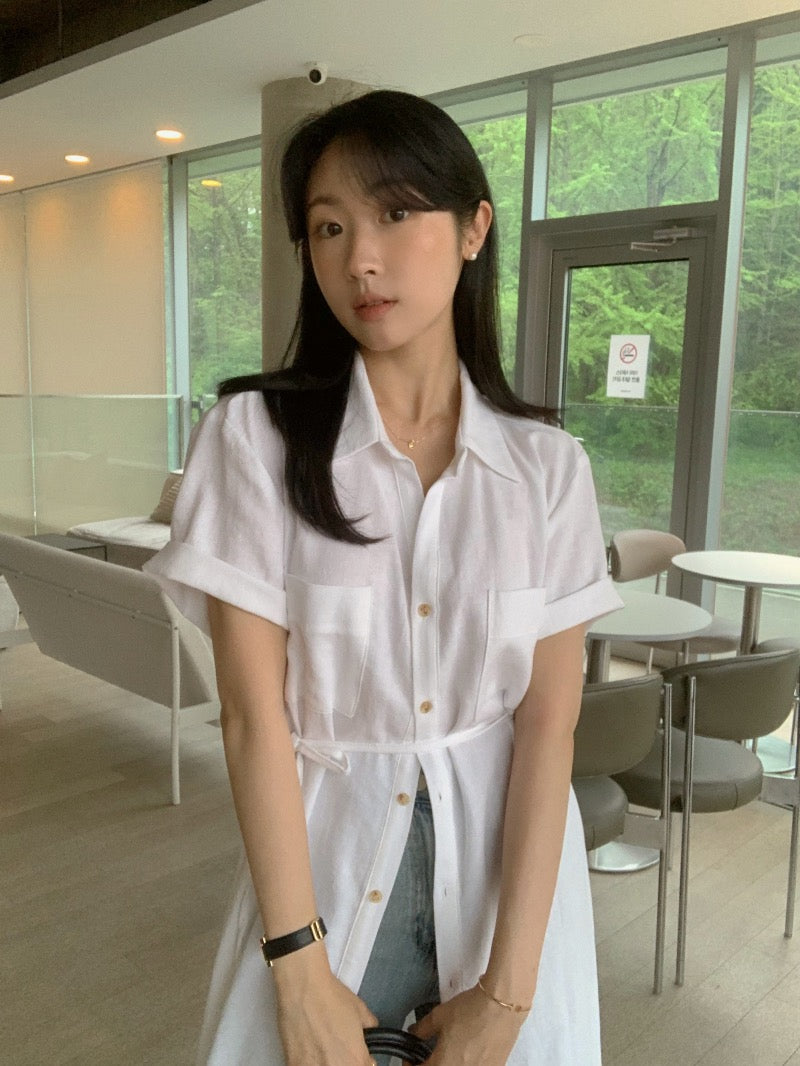 簡約單排扣恤衫連身裙