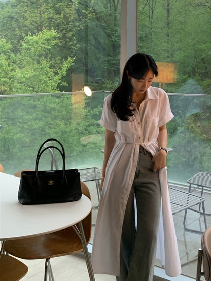 簡約單排扣恤衫連身裙