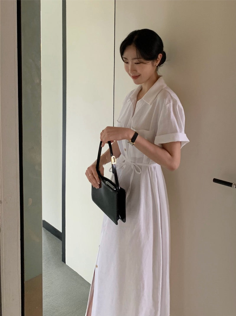 簡約單排扣恤衫連身裙