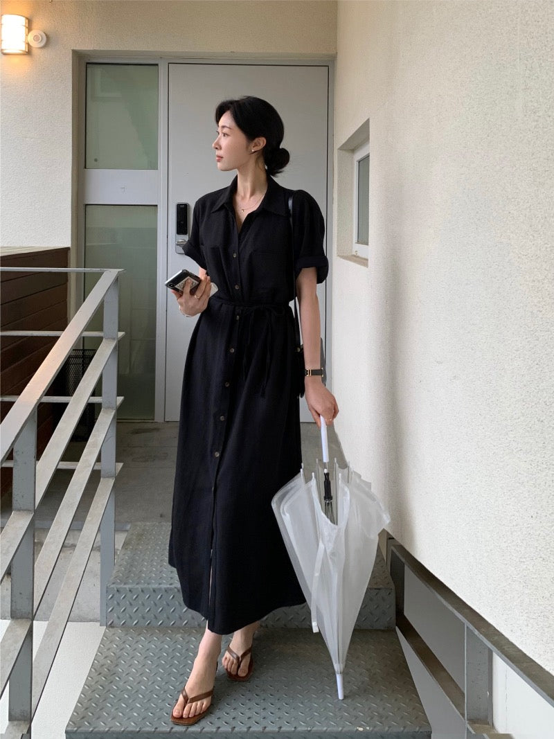 簡約單排扣恤衫連身裙
