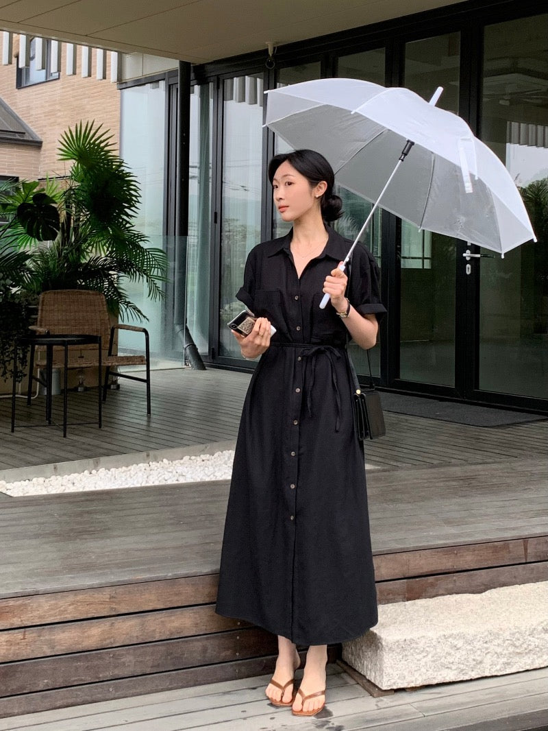 簡約單排扣恤衫連身裙