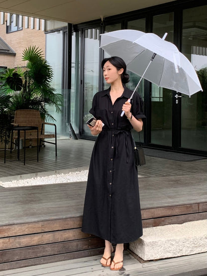 簡約單排扣恤衫連身裙
